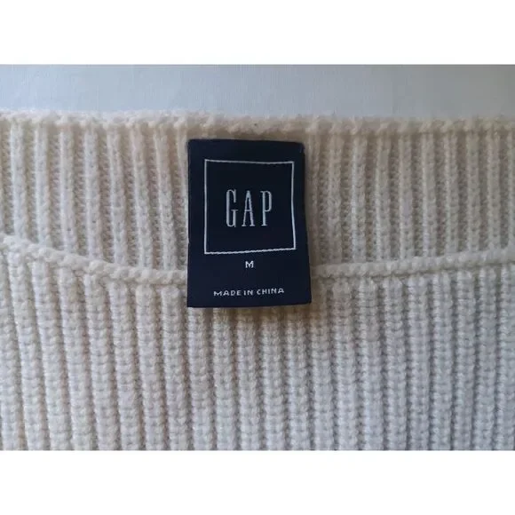 Gap Stripe Shaker‎ Sweater Yellow Cream Knit Women's Medium Merino Wool Pullover - Picture 7 of 9